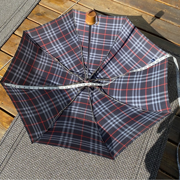 Mens BURBERRY Black/Grey/Red Check Full-size COMPACT Umbrella🔥Vintage/Like NEW! - Picture 8 of 17
